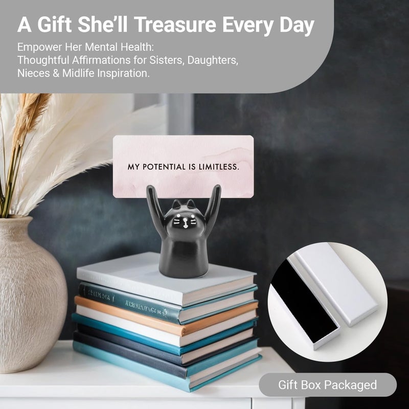 ZEARPT Affirmation Card Deck for Women, Self Care Gift, Positive Affirmation Cards with Holder, Gift for Her, Daughter, Niece, Sister, Daily Affirmations, Midlife Manifestation Gift (Black - Cat) - Image 5